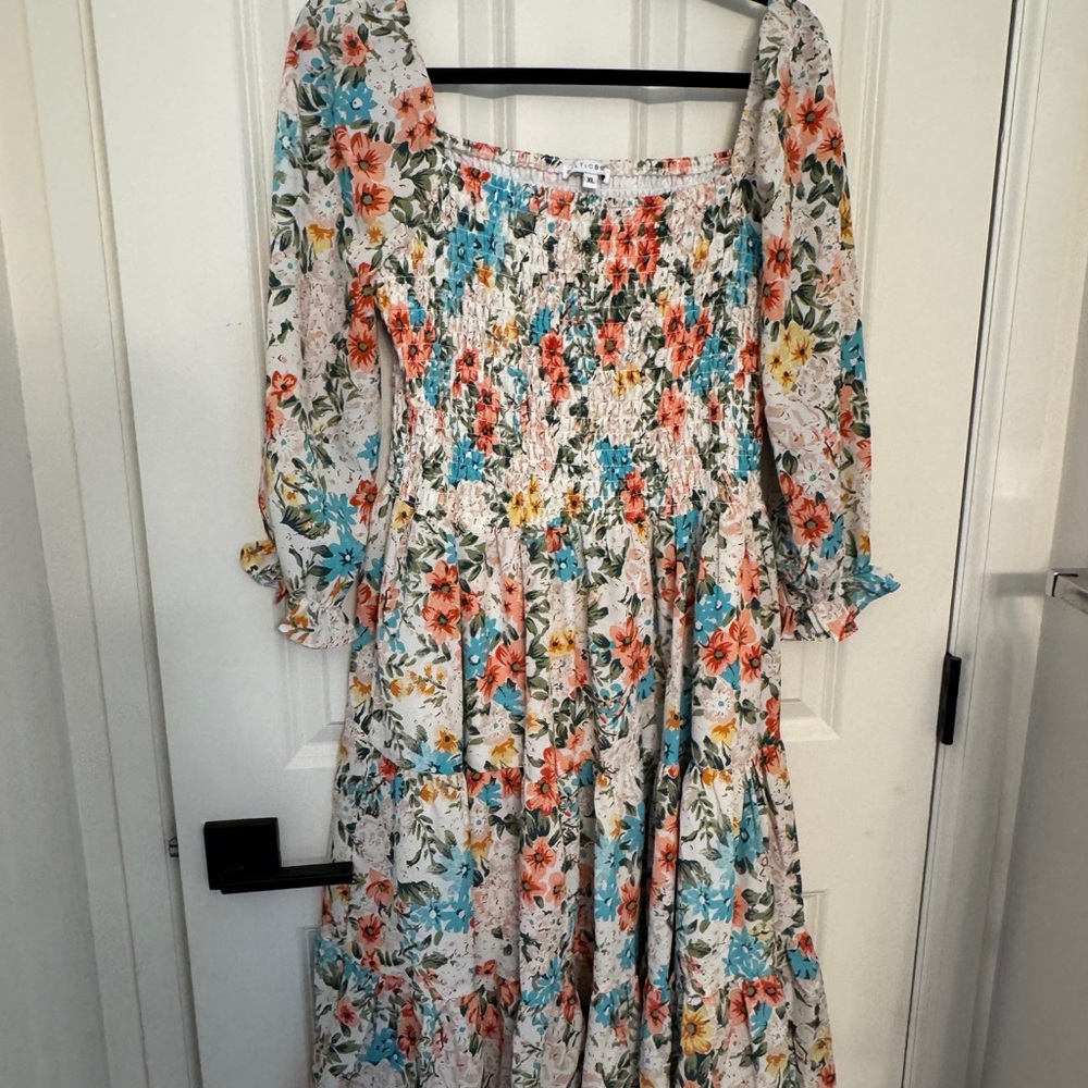 Baltic Born Cream Orange Sundress with Bishop Sleeves